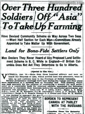 Article from The Vancouver Sun, January 29, 1919, page 1.